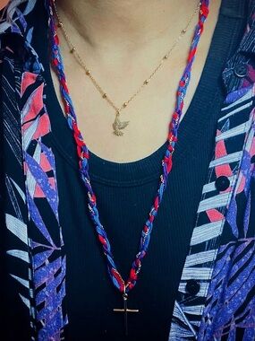 The Veil Scarlet Purple Blue Handwoven Cross Charm & Dove Necklaces